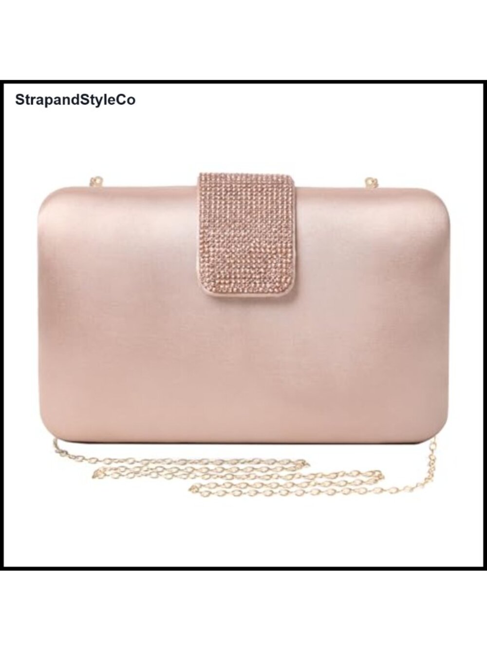 Satin Rhinestone Evening Clutch Detachable Chain Crossbody Bag Bridal Prom Purse